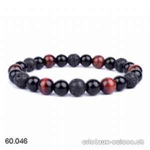 Bracelet Oeil de Tigre rouge - Lave - Obsidienne 8 mm / 21 cm