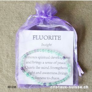 Bracelet Fluorite verte - violette 4 mm, élastique 18,5 cm