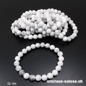 Bracelet Magnésite - Howlite blanche 8 mm, élastique 19 cm