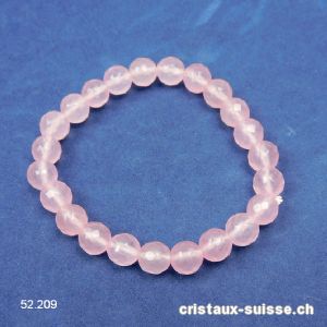 Bracelet Quartz rose FACETTÉ 8 mm, élastique 189 cm. Taille M