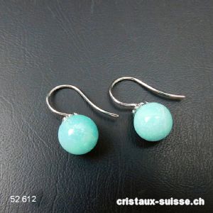 Boucles d'oreilles Amazonite boules 10 mm en argent 925 rhodié