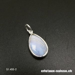 Pendentif Calcédoine bleu-gris, goutte facettée en argent 925. Offre Spéciale