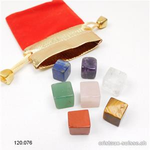 Lot 7 Cristaux, Cubes 1 - 1,5 cm avec pochette. OFFRE SPECIALE