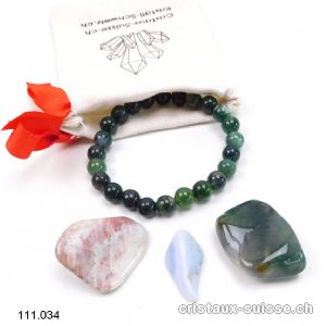 Set TOUX -  BRONCHITE - REFROIDISSEMENT, 1 Bracelet et 3 Cristaux pour élixirs. OFFRE SPECIALE