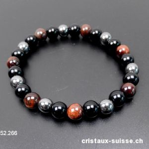 Bracelet Oeil de Tigre rouge - Hématite - Obsidienne 8 mm / 21 cm