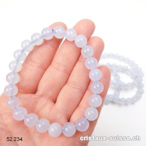 Bracelet Calcédoine bleue 8,5 mm, élastique 19 cm. Qual. A