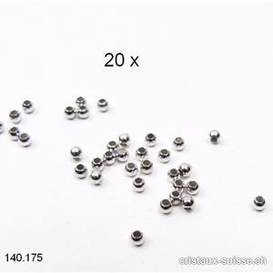 20 x Cosses à écraser ou Perles 2,2 mm, Argent 925 RHODIÉ