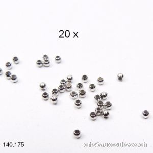 20 x Cosses à écraser ou Perles 2,2 mm, Argent 925 RHODIÉ