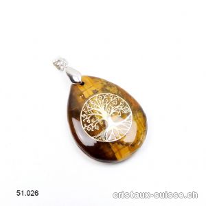 Pendentif Oeil de Tigre, goutte avec Arbre de Vie 3 x 2,5 cm