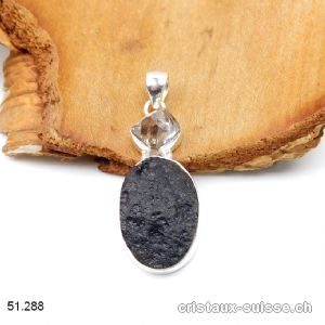 Pendentif Tectite et Diamant Herkimer en argent 925. Pièce unique