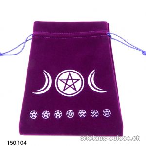 Pochette velours LUNE - PENTAGRAMME violet 17,5 x 13 cm. Taille XL