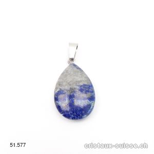 Pendentif Lapis-lazuli AB 2 cm, goutte plate avec boucle métal