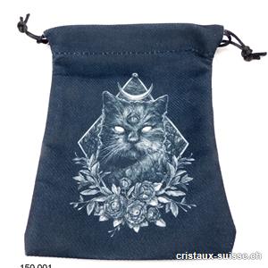 Pochette velours CHAT anthracite 17,5 x 13 cm. Taille XL