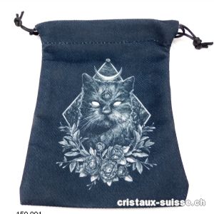 Pochette velours CHAT anthracite 17,5 x 13 cm. Taille XL