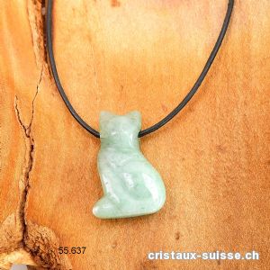 Aventurine verte percée CHAT 3 cm avec cordon cuir à nouer