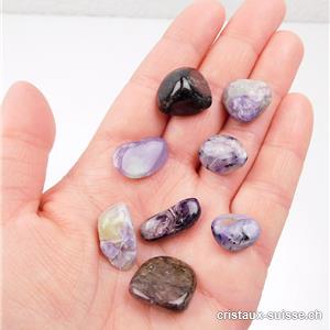 Charoïte violette-beige-noire. Lot unique 8 pierres / 19,5 grammes