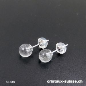 Clous d'oreilles Cristal de Roche boule 6 mm en argent 925