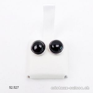 Clous d'oreilles Onyx noir Cabochons 9 mm / argent 925 Rhodié