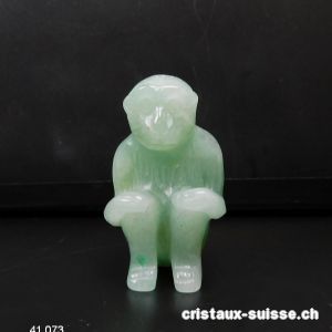 Singe assis Aventurine verte 4,5 cm avec boîte en bois