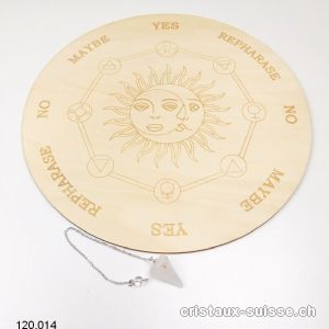 Lot DIVINATION grand Support en bois Ø 25 cm et Pendule Cristal de Roche. OFFRE SPECIALE