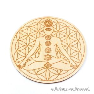 Plateau en bois FLEUR DE VIE et CHAKRAS 10 cm