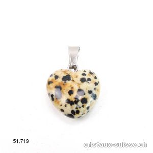 Pendentif Jaspe Dalmatien - Aplite, Coeur 1,5 cm avec boucle métal