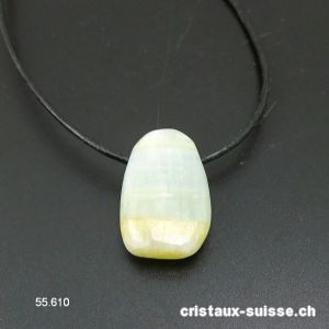 Calcite verte - Calcite Pistache 3 cm percée avec cordon cuir à nouer