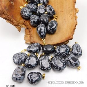 Pendentif Obsidienne Flocons de Neige 2 - 2,5 cm avec boucle métal doré. OFFRE SPECIALE