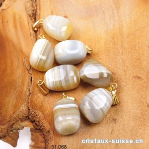 Pendentif Agate nature gris-beige lignée env. 2 cm et boucle métal doré