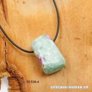 Rubis - Fuchsite percée avec cordon cuir noir à nouer. Pièce unique