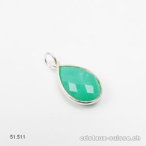 Pendentif Chrysoprase, goutte facettée 12 x 8 mm en argent 925