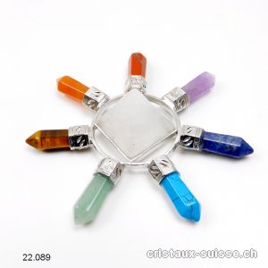 7 Chakras, Pyramide Amplificateur d'énergie avec 7 pointes. Ø env. 7,5 cm