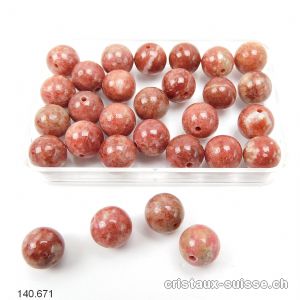 Thulite de Norvège rouge-beige, boule percée 8 mm