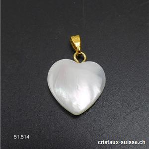 Pendentif Nacre, coeur 1,5 cm avec boucle métal doré