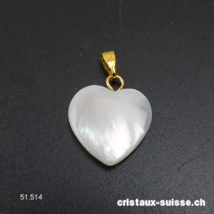 Pendentif Nacre, coeur 1,5 cm avec boucle métal doré