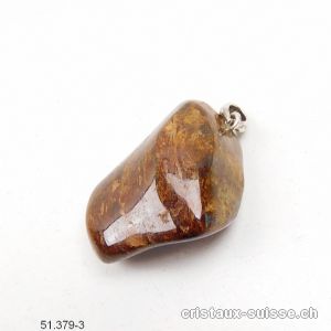 Pendentif Bronzite 3 cm avec boucle argent 925 rhodié. Pièce unique