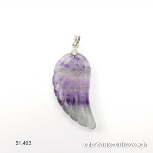 Pendentif Fluorite arc-en-ciel, Aile d'Ange avec boucle métal 3,5 cm. Qual. A