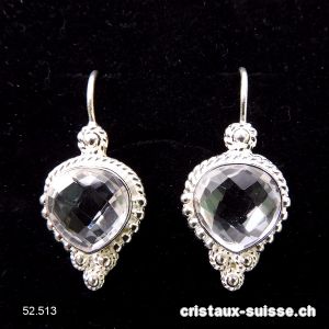 Boucles d'oreilles Cristal de Roche facetté en argent 925. Qual. A