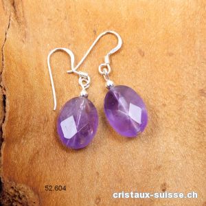 Boucles d'oreilles Améthyste ovale facettée en argent 925. Offre Spéciale 