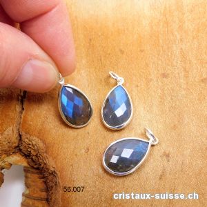 Pendentif Labradorite bleue, goutte facettée 1,8 x 1,2 cm en argent 925