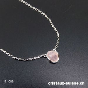 Pendentif Quartz Rose avec chaîne en argent 925. Réglable 41 - 44 cm