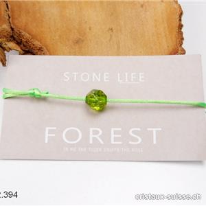 Bracelet Cristal vert - FOREST - avec cordon satin réglable vert. OFFRE SPECIALE