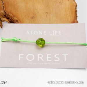 Bracelet Cristal vert - FOREST - avec cordon satin réglable vert. OFFRE SPECIALE