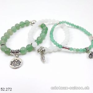 3 bracelets LÂCHER-PRISE, Aventurine verte et Jade blanc. Offre Spéciale