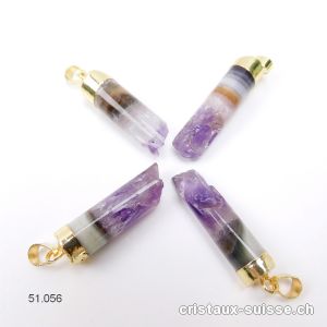 Pendentif Améthyste - Calcédoine semi-poli 3 à 3,5 cm avec boucle métal doré