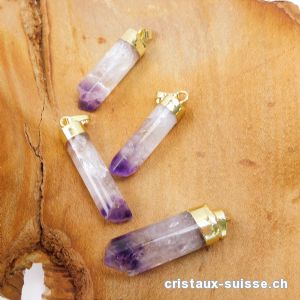 Pendentif Améthyste - Quartz semi-poli 3 à 3,5 cm avec boucle métal doré