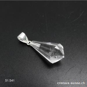 Pendentif Cristal de Roche goutte facettée env. 2 cm avec boucle argent 925