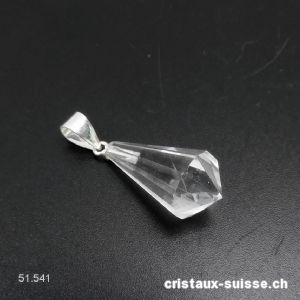 Pendentif Cristal de Roche goutte facettée env. 2 cm avec boucle argent 925