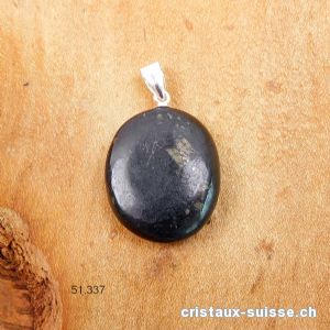 Pendentif Schungite ovale plat 2,2 - 2,5 cm avec boucle en argent 925