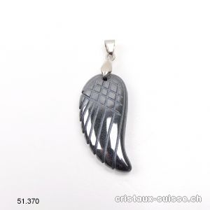 Pendentif Hématite Aile d'ange 3,5 cm avec boucle métal